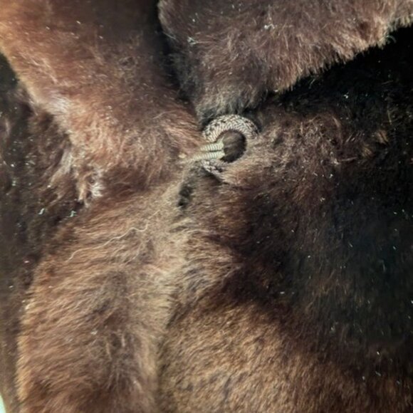 VINTAGE 50s Mouton Sheepskin Fur Chocolate Brown Coat Large - Picture 9 of 16